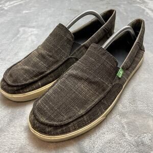 Sanuk Sidewalk Surfer Beach Loafers Mens 10.5 Brown Canvas Slip On Shoes Coastal